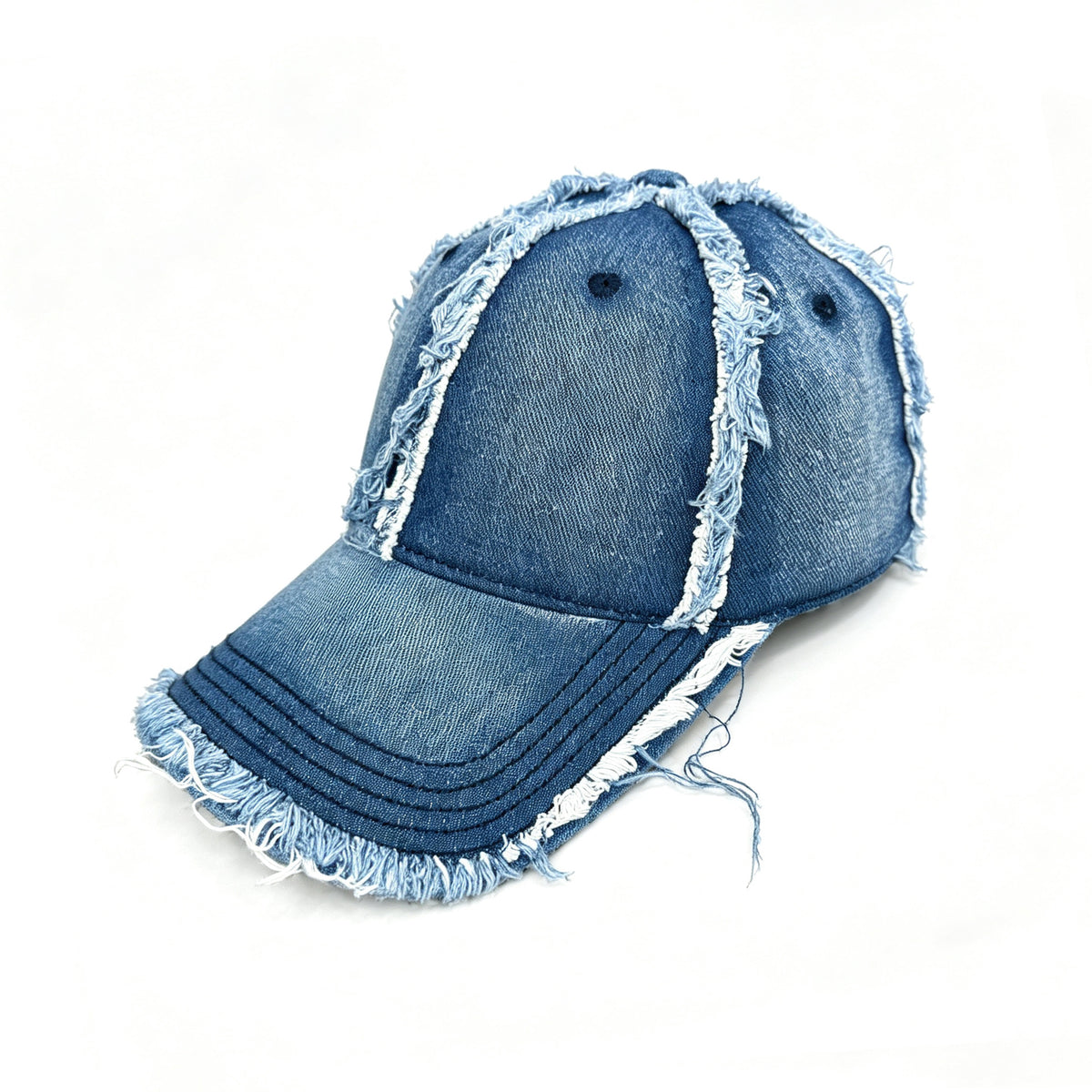 Frayed Edge Washed Denim Baseball Cap - MBlue