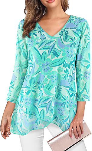 Chiffon Layered Hem Three Quarter Sleeve Tunic - green