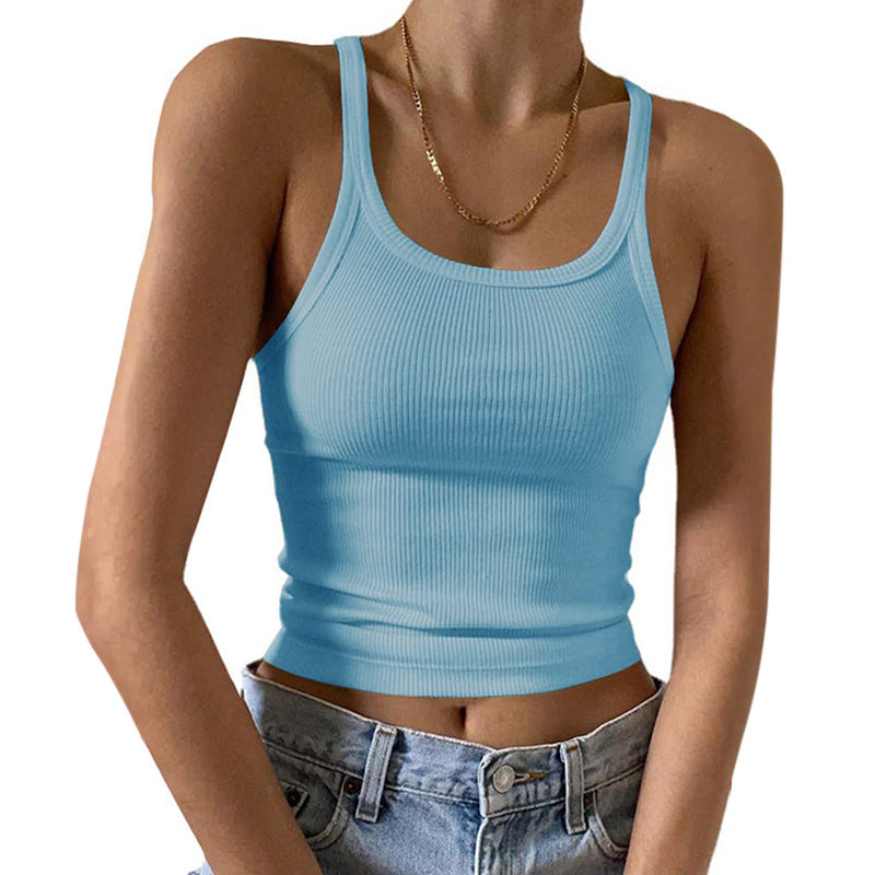 Ribbed Scoop Neck Cropped Camisole - Blue