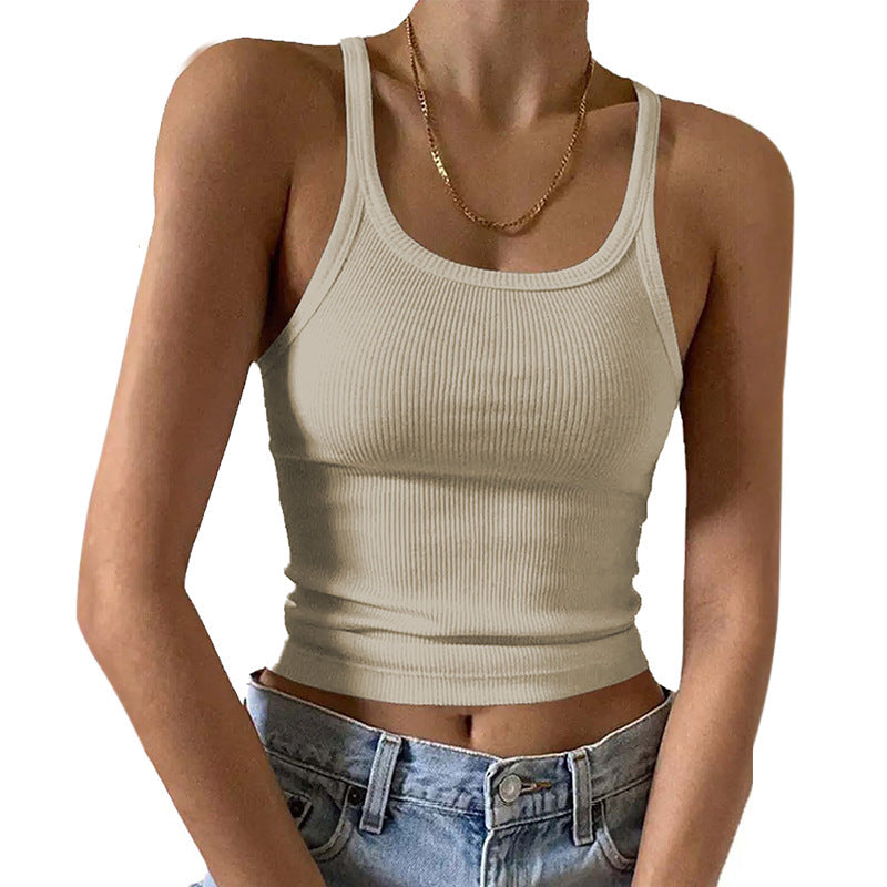 Ribbed Scoop Neck Cropped Camisole - Khaki