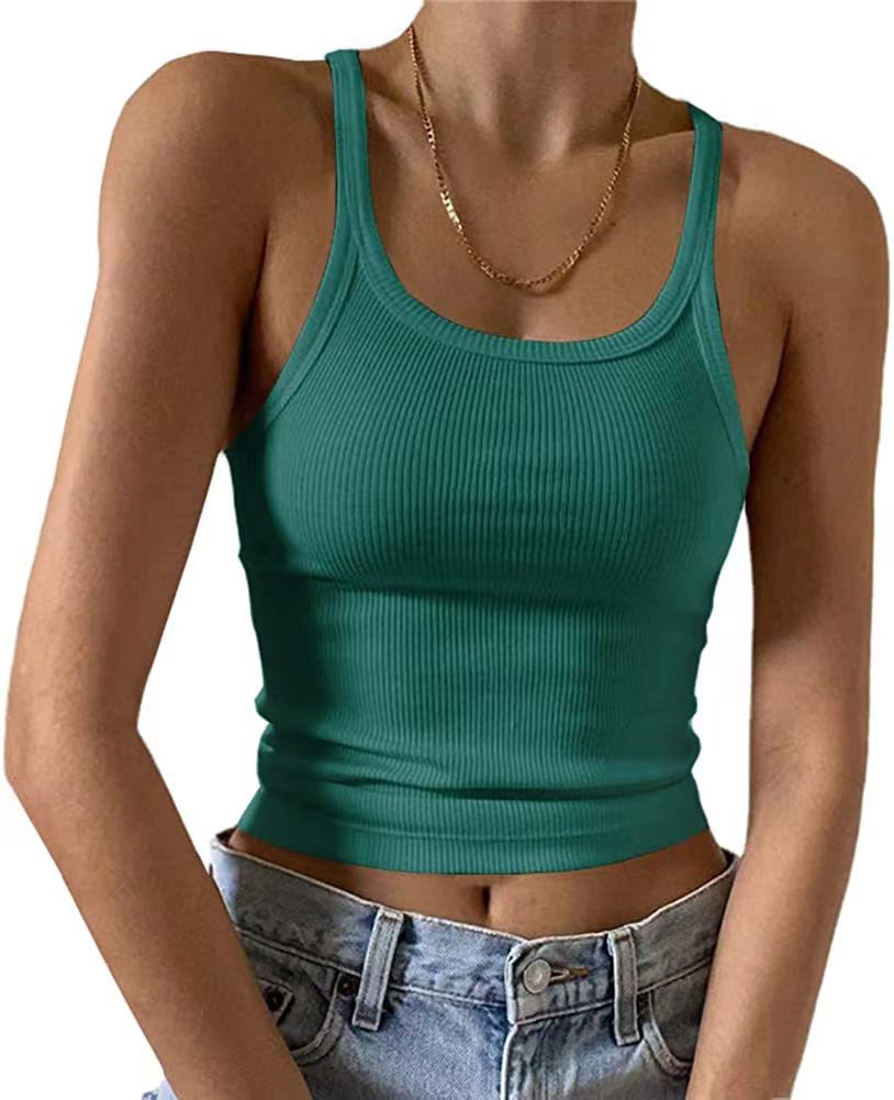 Ribbed Scoop Neck Cropped Camisole - Peacock