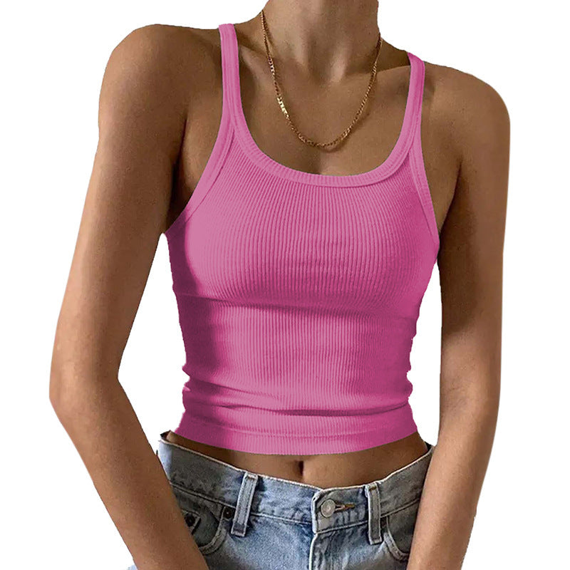 Ribbed Scoop Neck Cropped Camisole - Rose