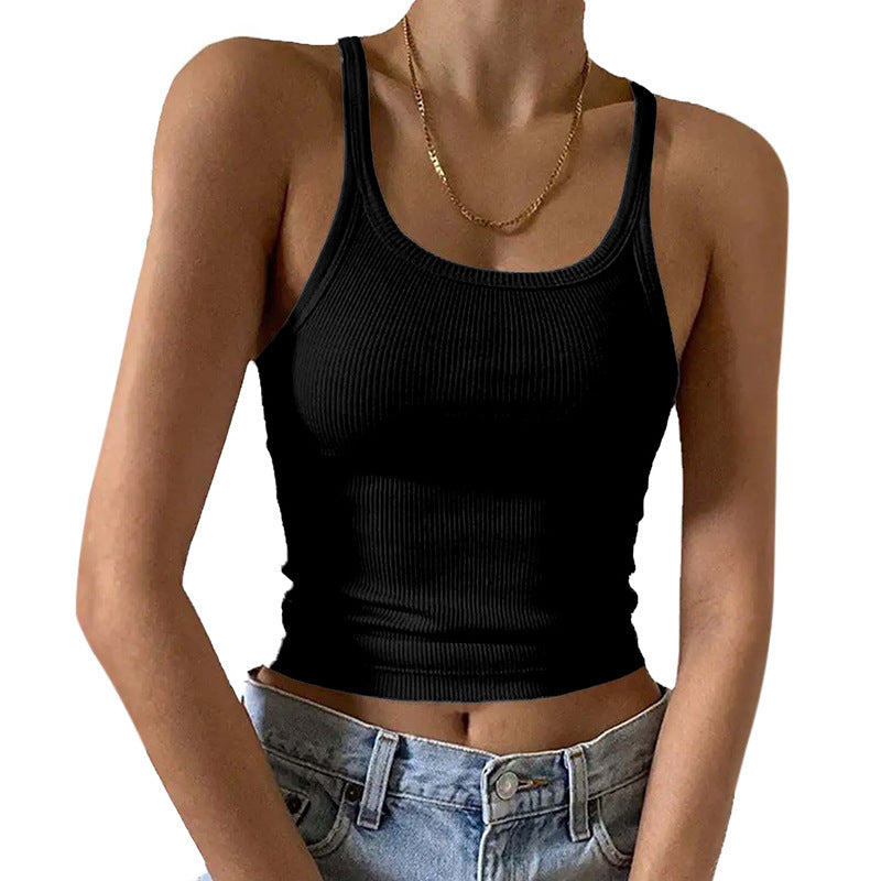 Ribbed Scoop Neck Cropped Camisole - black