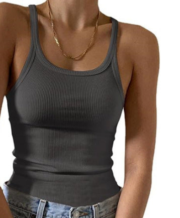 Ribbed Scoop Neck Cropped Camisole - gray