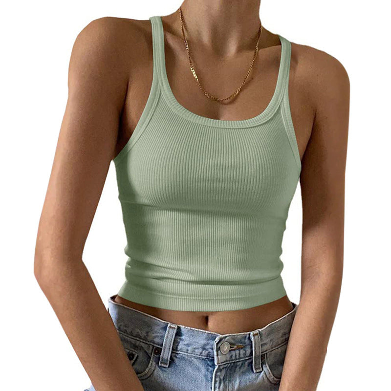 Ribbed Scoop Neck Cropped Camisole - green