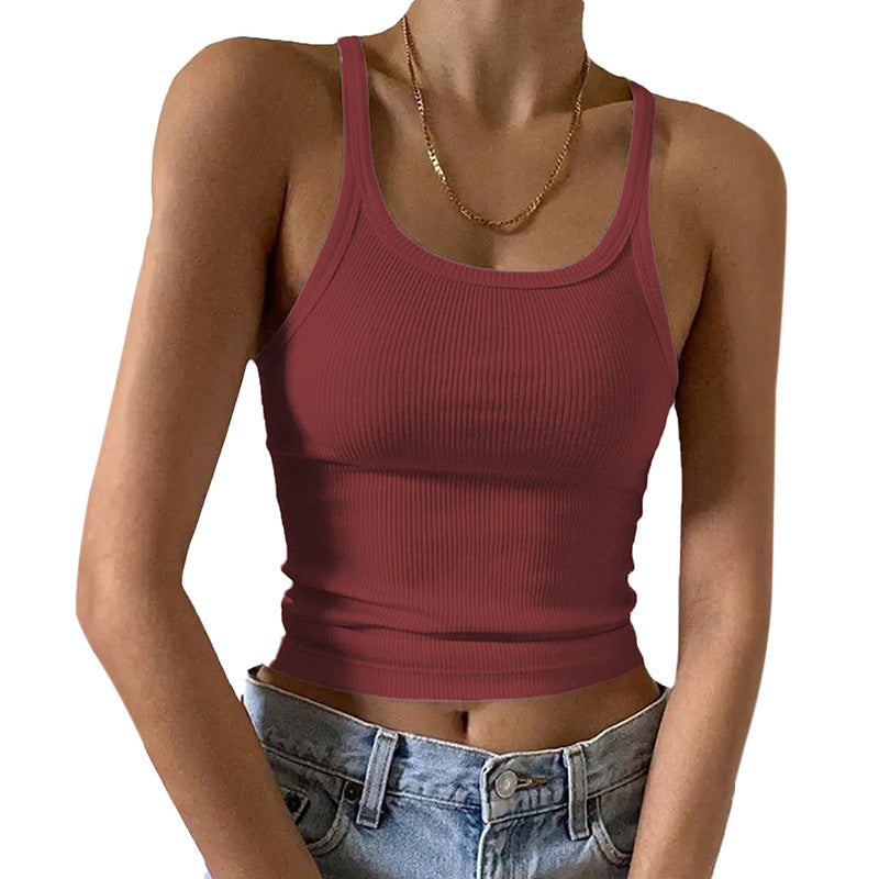 Ribbed Scoop Neck Cropped Camisole - red