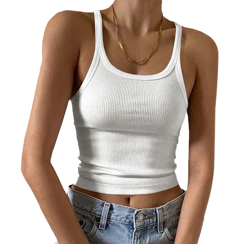 Ribbed Scoop Neck Cropped Camisole - white