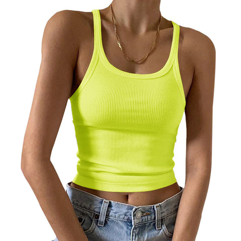 Ribbed Scoop Neck Cropped Camisole - yellow