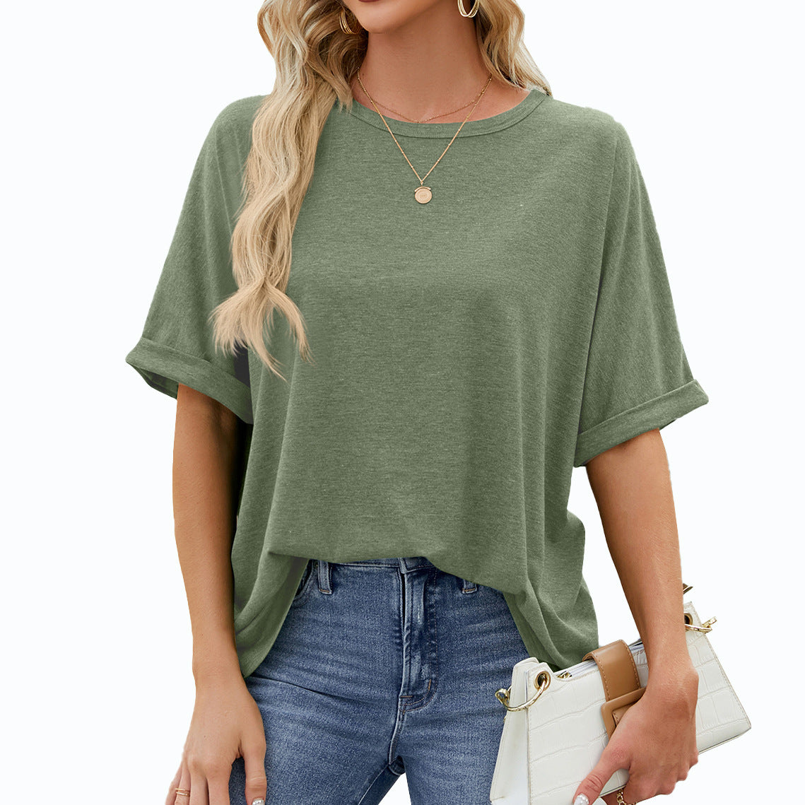 Oversized Drop Shoulder Crewneck Tee - ArmyGreen