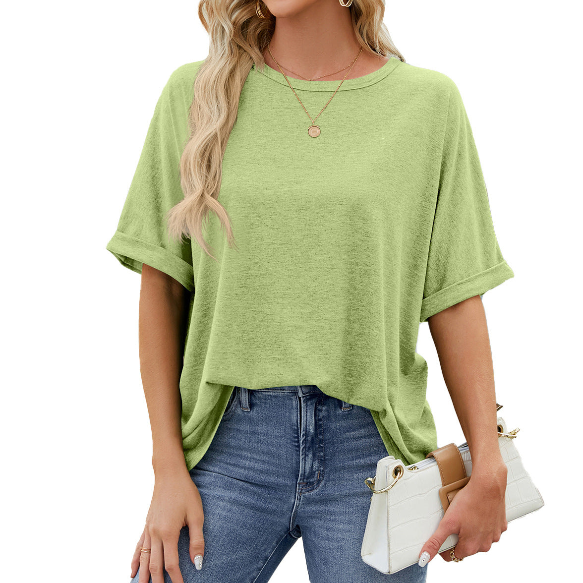 Oversized Drop Shoulder Crewneck Tee - LightGreen