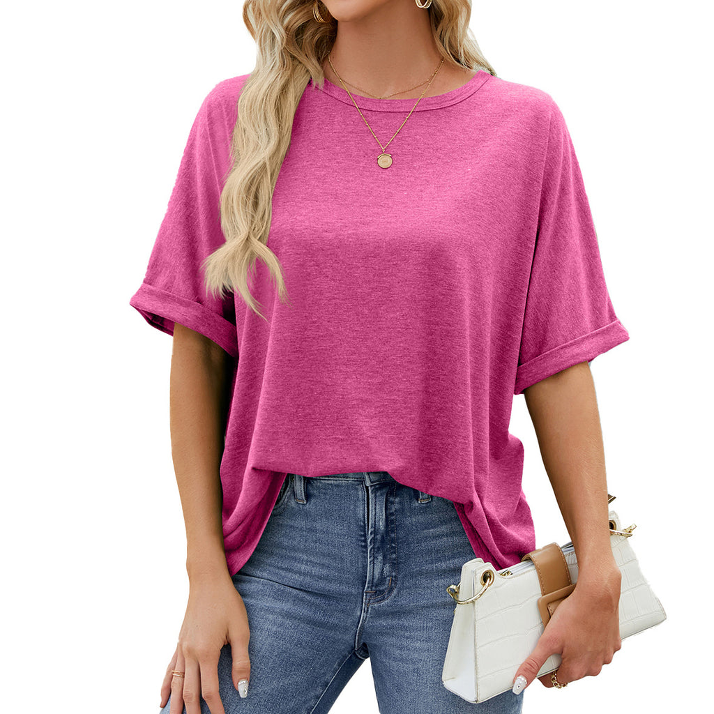 Oversized Drop Shoulder Crewneck Tee - Rose