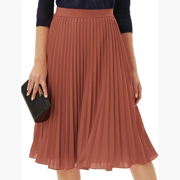 Elastic Waist Chiffon Pleated Midi Skirt