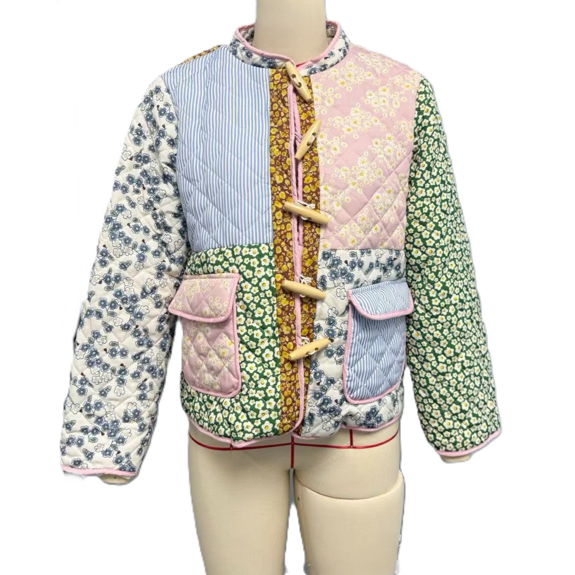 Ditsy Floral Patchwork Quilted Jacket - Pink