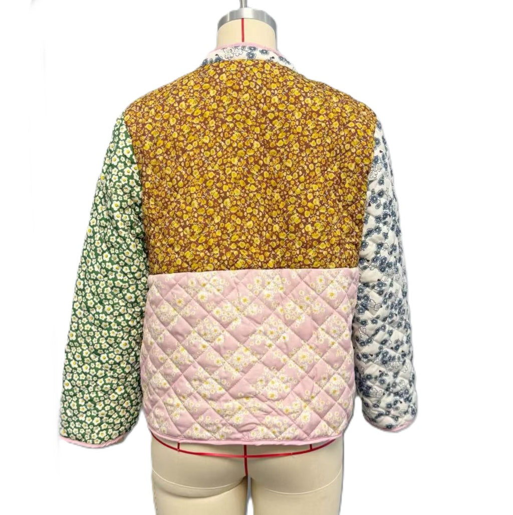 Ditsy Floral Patchwork Quilted Jacket - Pink - 1