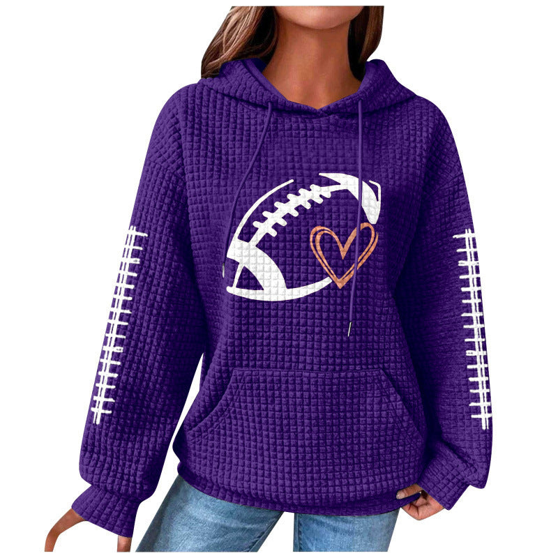 Football Heart Graphic Waffle Knit Sweatshirt - Color_01