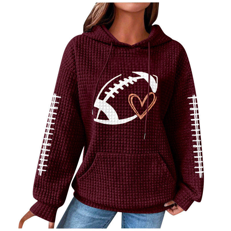 Football Heart Graphic Waffle Knit Sweatshirt - Color_06