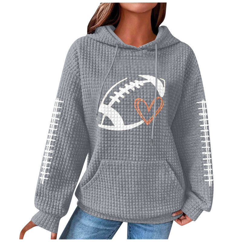 Football Heart Graphic Waffle Knit Sweatshirt - Color_07