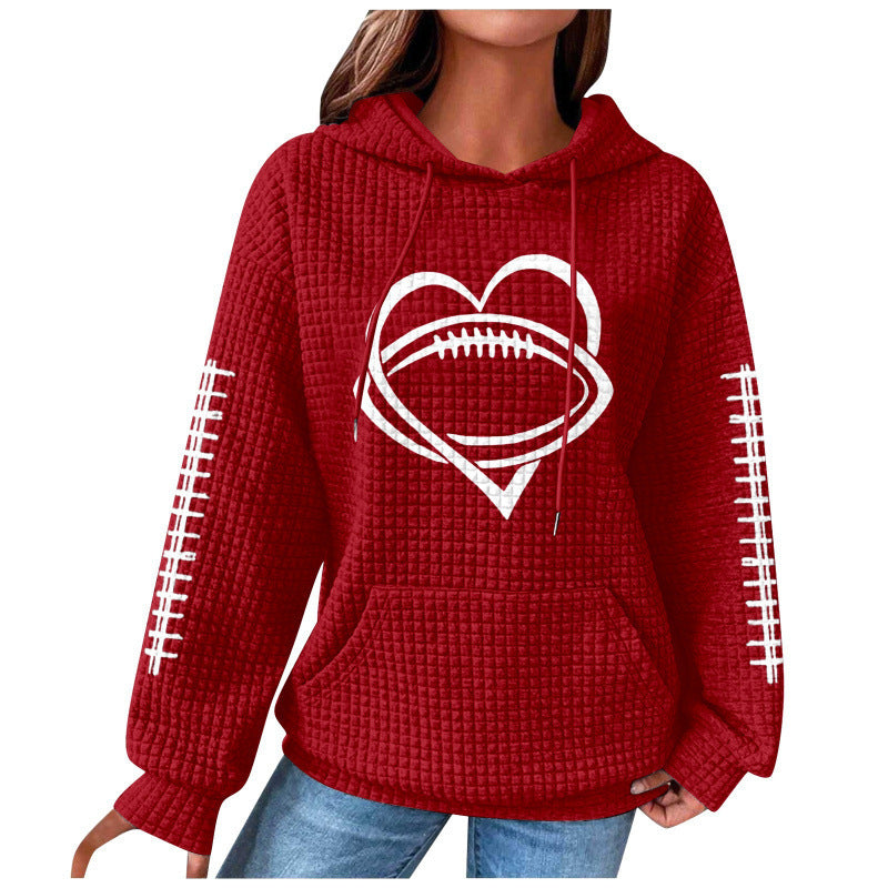 Football Heart Graphic Waffle Knit Sweatshirt - Color_10