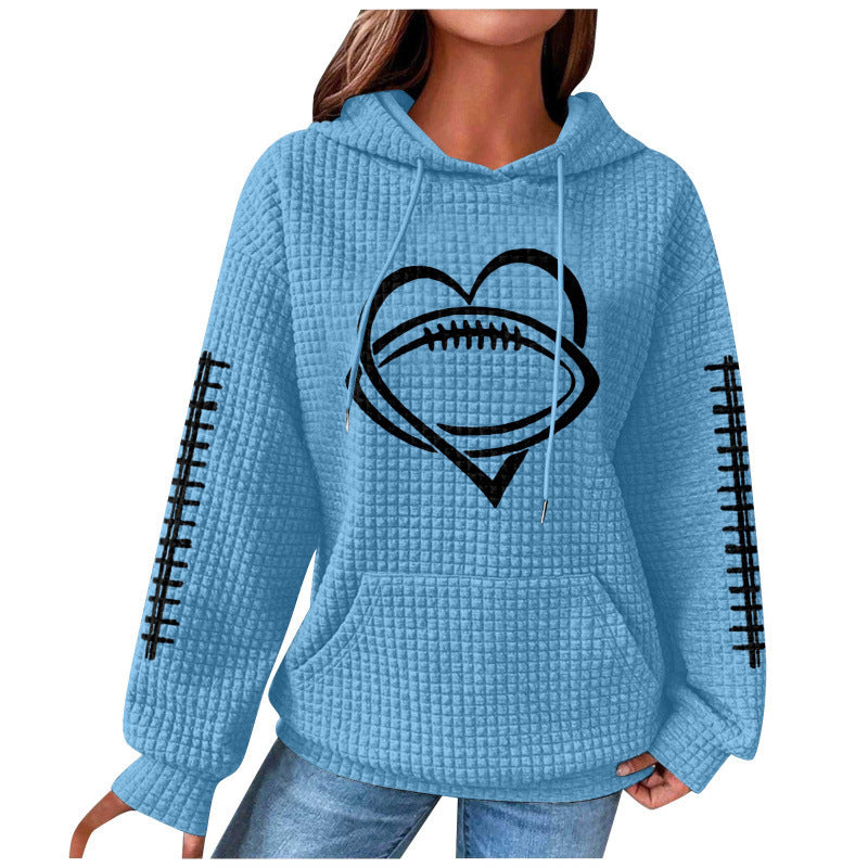 Football Heart Graphic Waffle Knit Sweatshirt - Color_12