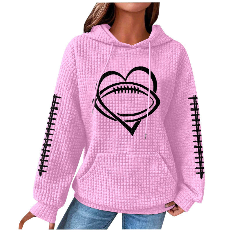 Football Heart Graphic Waffle Knit Sweatshirt - Color_13