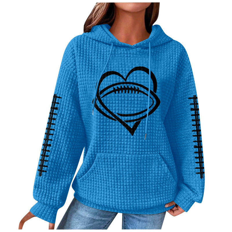 Football Heart Graphic Waffle Knit Sweatshirt - Color_14