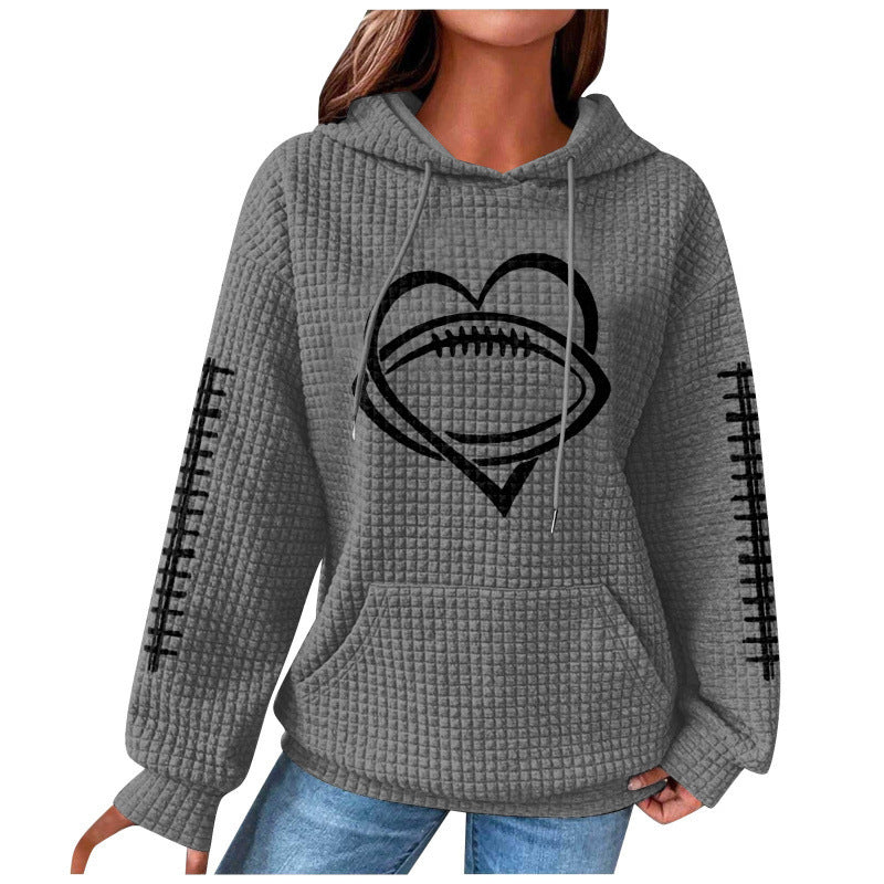 Football Heart Graphic Waffle Knit Sweatshirt - Color_15