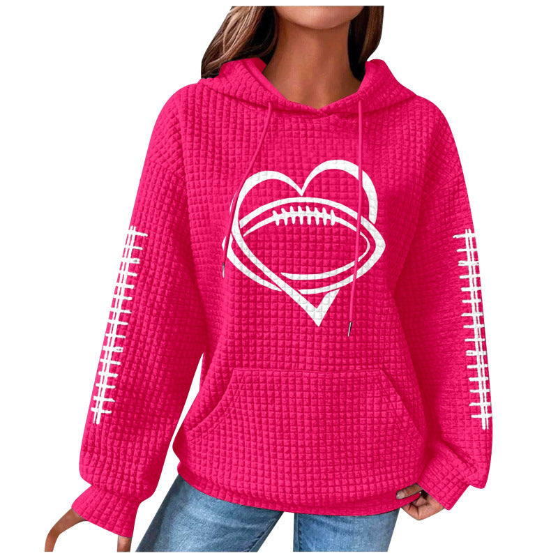 Football Heart Graphic Waffle Knit Sweatshirt - Color_17