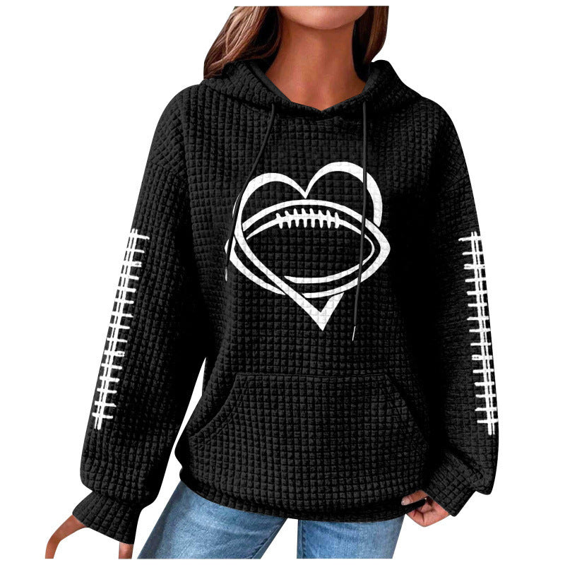 Football Heart Graphic Waffle Knit Sweatshirt - Color_18