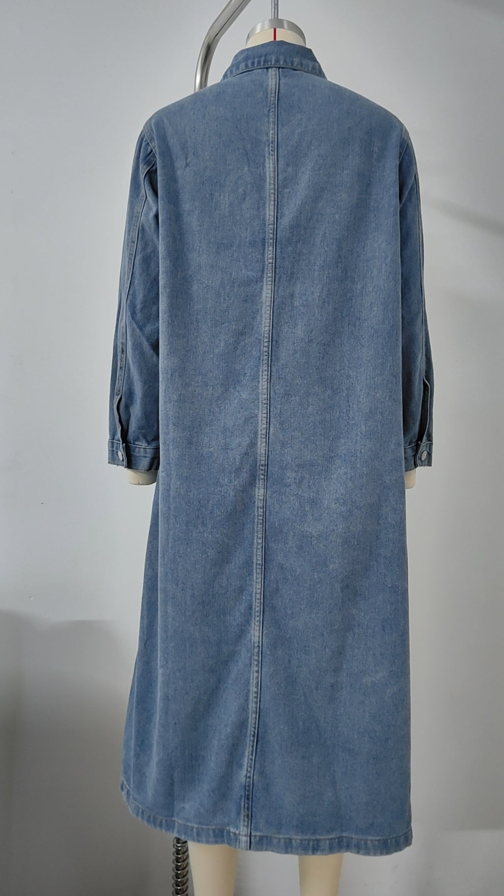 Button Front Longline Denim Coat - Blue - 4