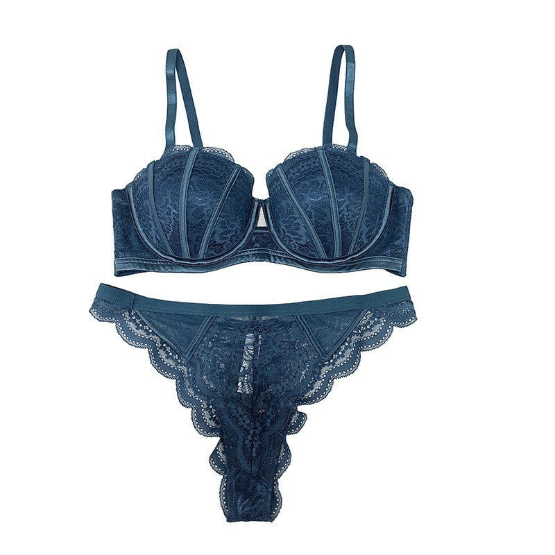 Lace Keyhole Push Up Balconette Bra Thong Set