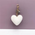 Fluffy Heart Pom Pom Bag Charm Keychain - White
