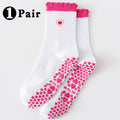 Scalloped Trim Non Slip Grip Crew Socks - Love