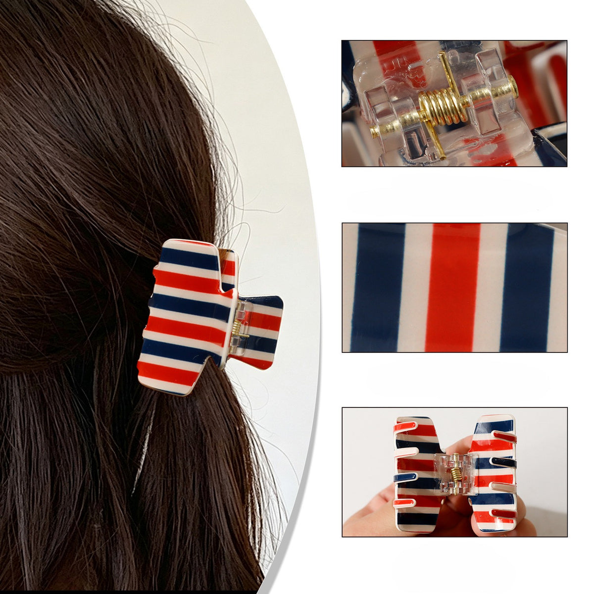 Mini Claw Clip With Retro Vertical Stripes - view 2