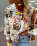 Collarless Quilted Patchwork Jacket for Fall - Apricot