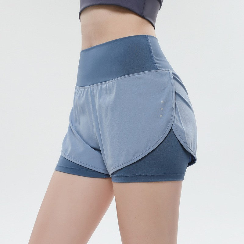 Wide Waistband 2-in-1 Running Shorts With Pocket - Dusty Blue