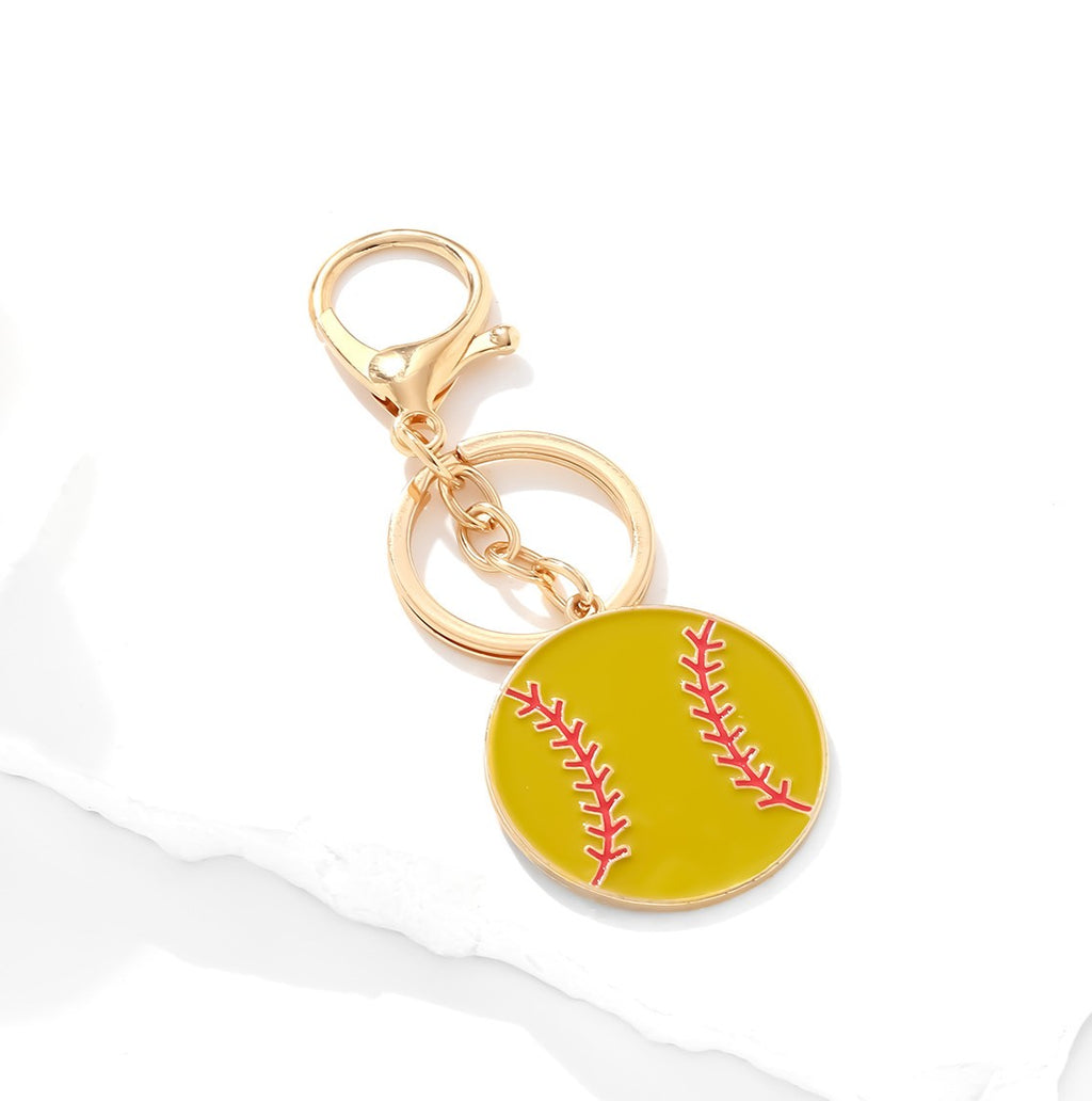 Enamel Baseball Charm Keychain - Gold - 2