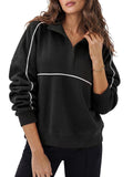 Half Zip Sweatshirt With Contrast Piping Trim - Black