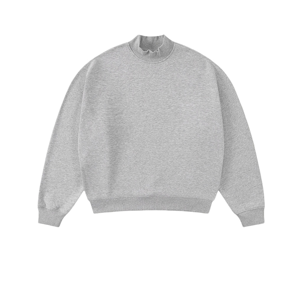 Boxy Mock Neck Heavyweight Fleece Pullover - Grey