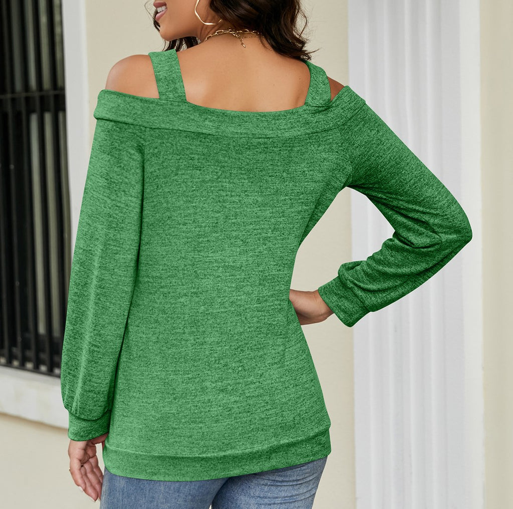 Cold Shoulder Keyhole Cutout Knit Top - Green - 3