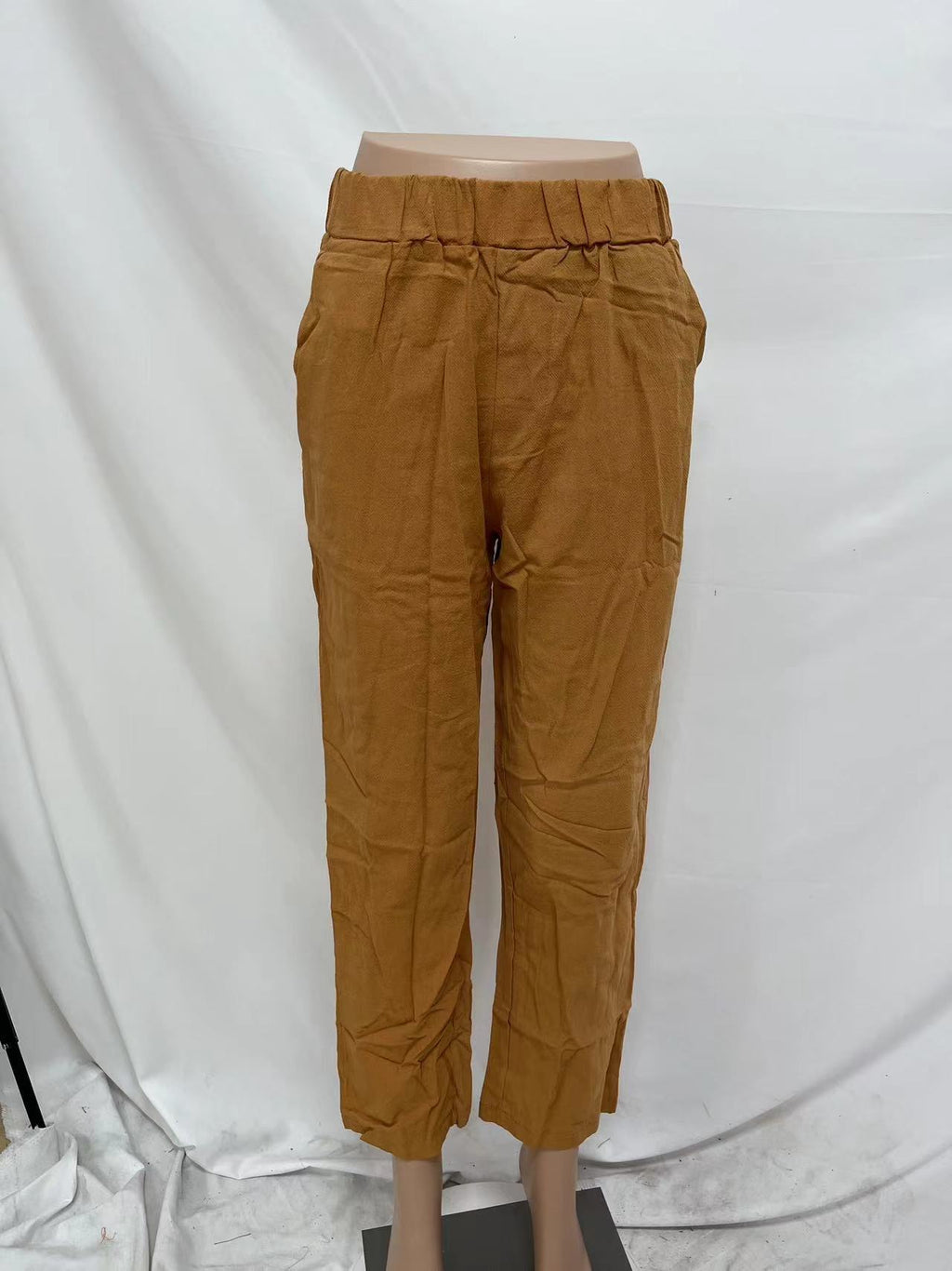 Pull On Tapered Trousers With Side Pockets - Brown