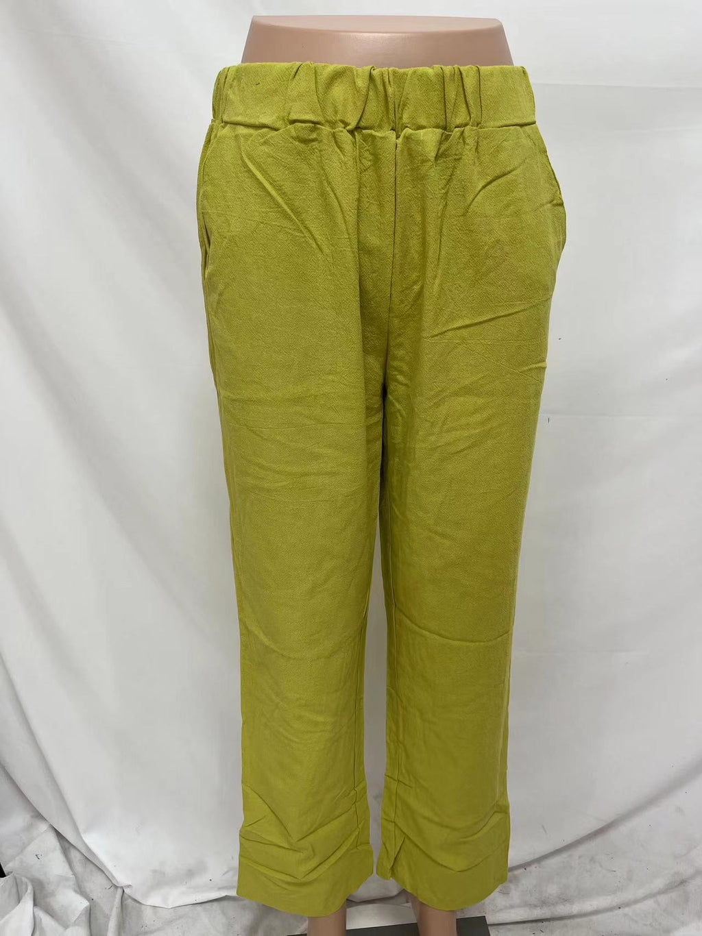 Pull On Tapered Trousers With Side Pockets - Green-Y