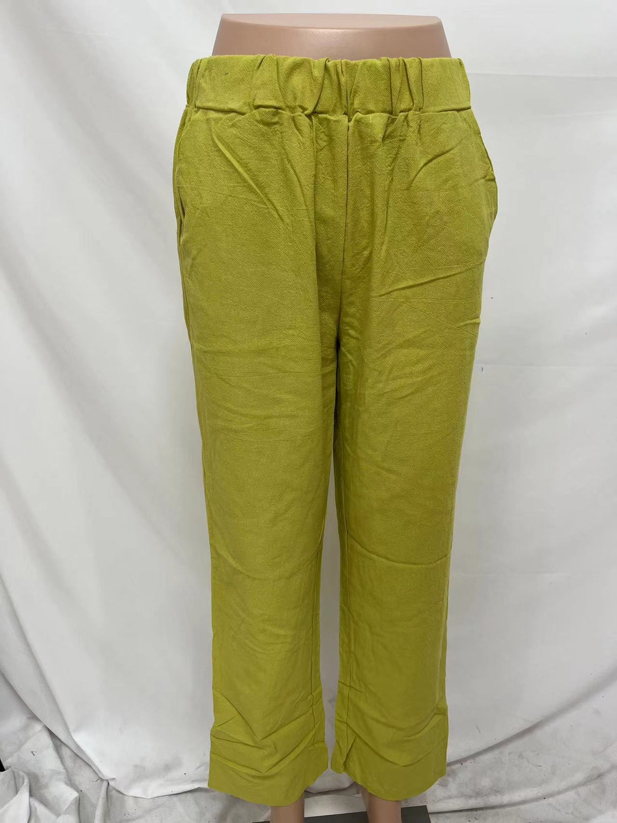 Pull On Tapered Trousers With Side Pockets - Green-Y