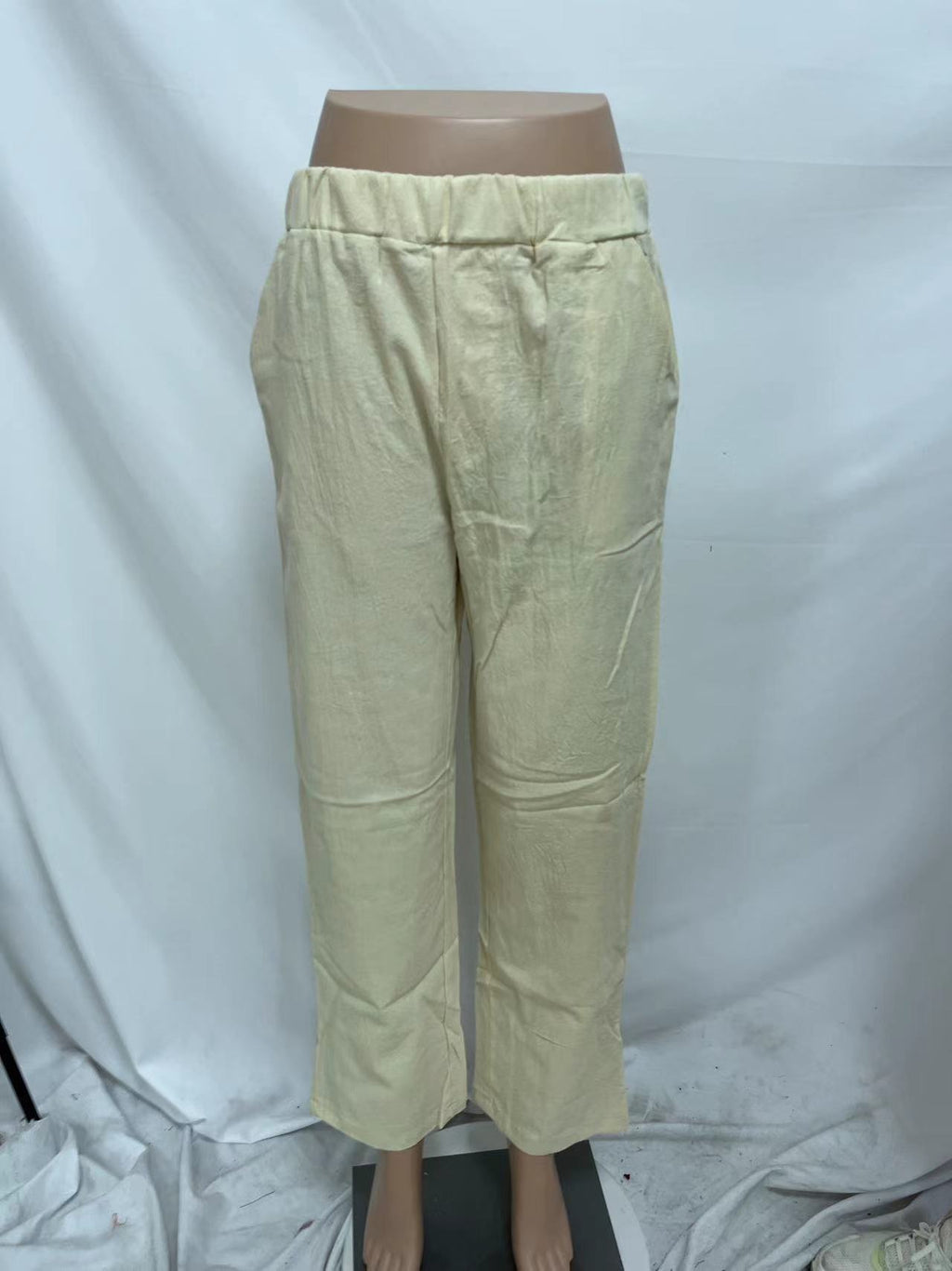 Pull On Tapered Trousers With Side Pockets - Khaki