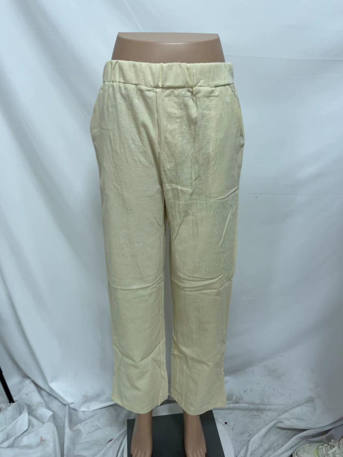 Pull On Tapered Trousers With Side Pockets - Khaki
