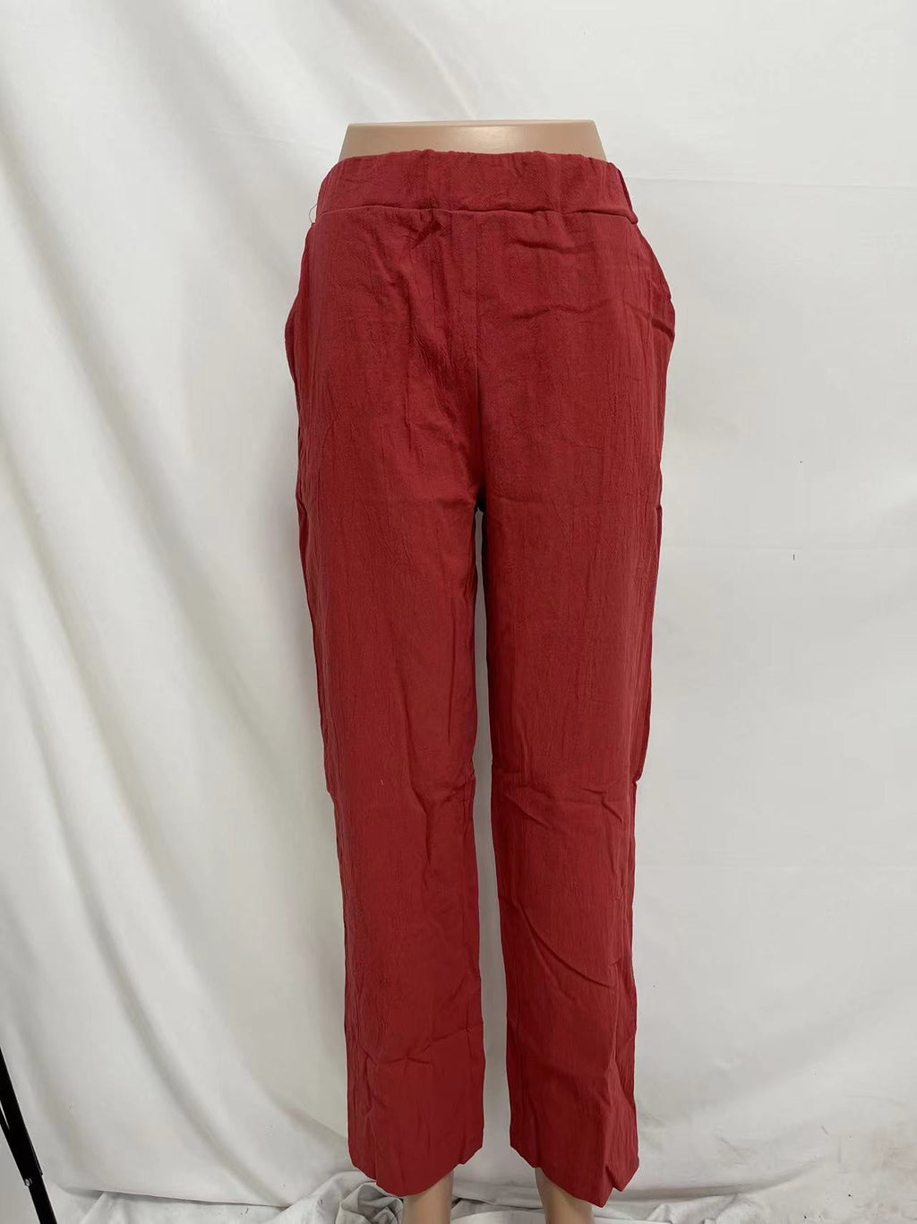 Pull On Tapered Trousers With Side Pockets - Red