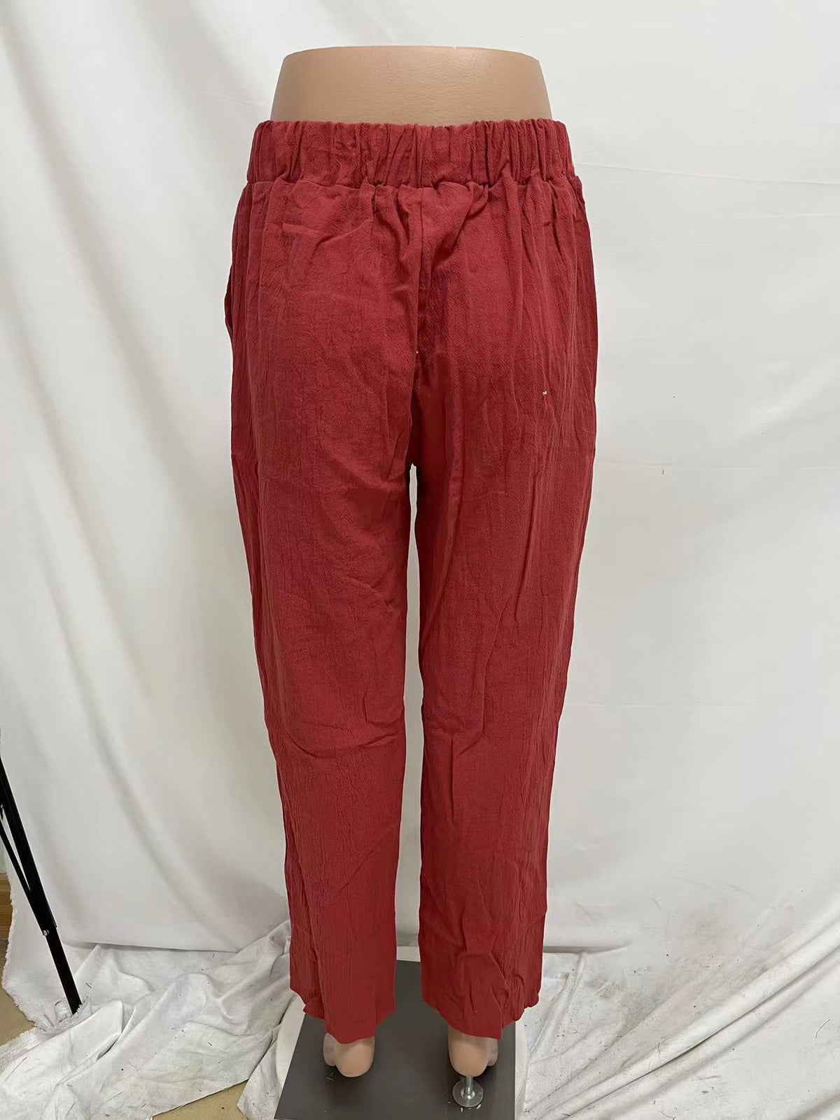 Pull On Tapered Trousers With Side Pockets - Red - 1