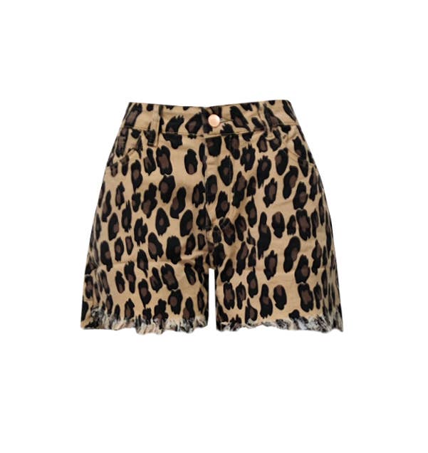 Distressed Leopard Denim Cutoff Shorts