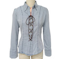 Lace Up Front Fitted Denim Shirt - Blue