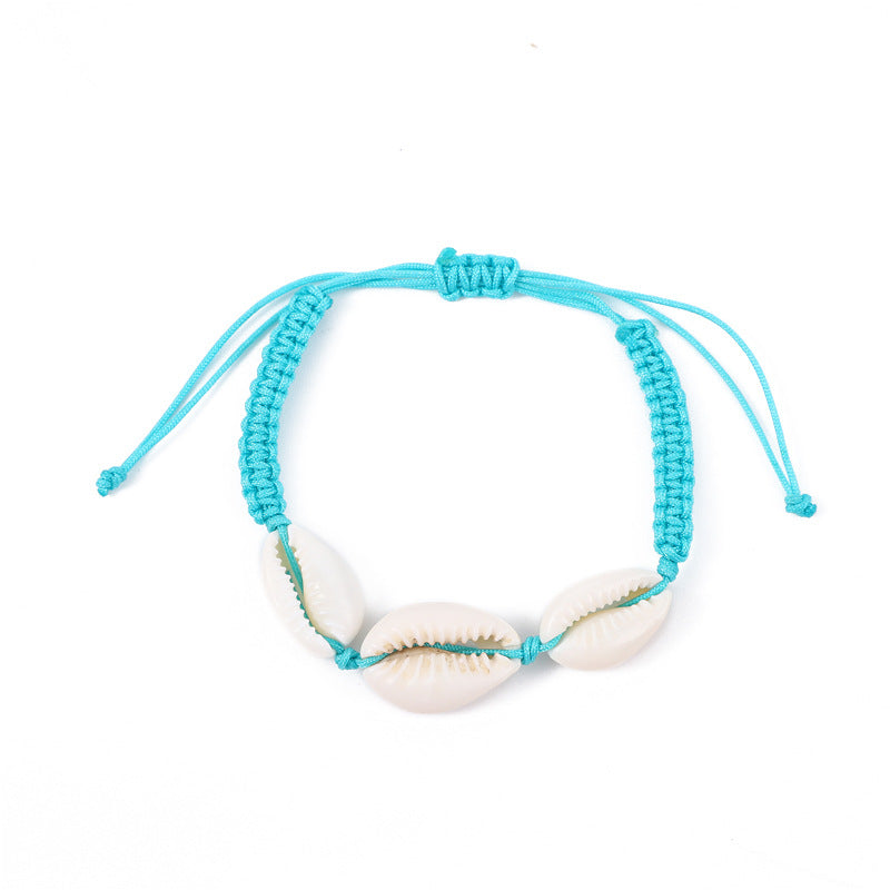 Cowrie Shell Braided Cord Adjustable Bracelet - Blue