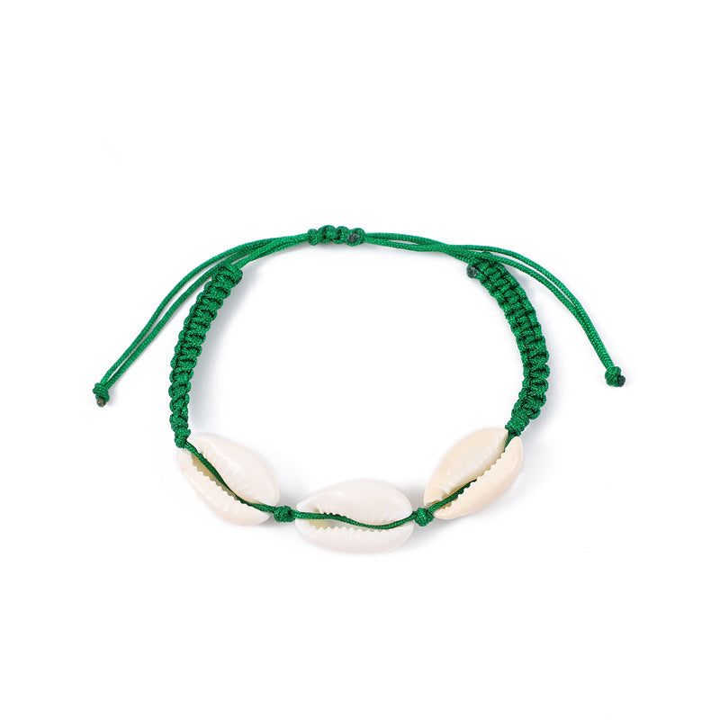 Cowrie Shell Braided Cord Adjustable Bracelet - Green